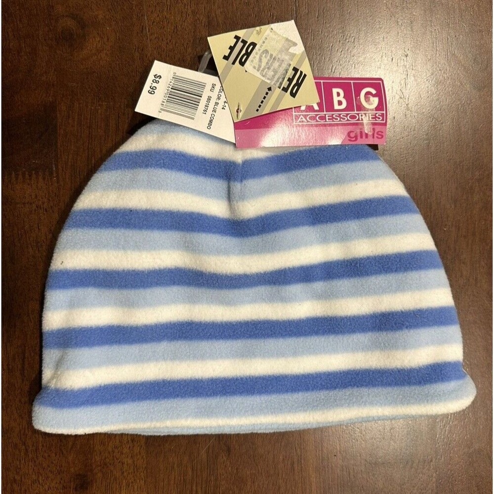 ABG Accessories girls size 4-14 polyester reversible blue  striped hat